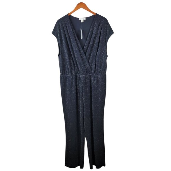 New Jumpsuit Plus Size 3X Playsuit Silver Black Stretchy Evening Event Wrap Top - Picture 2 of 8